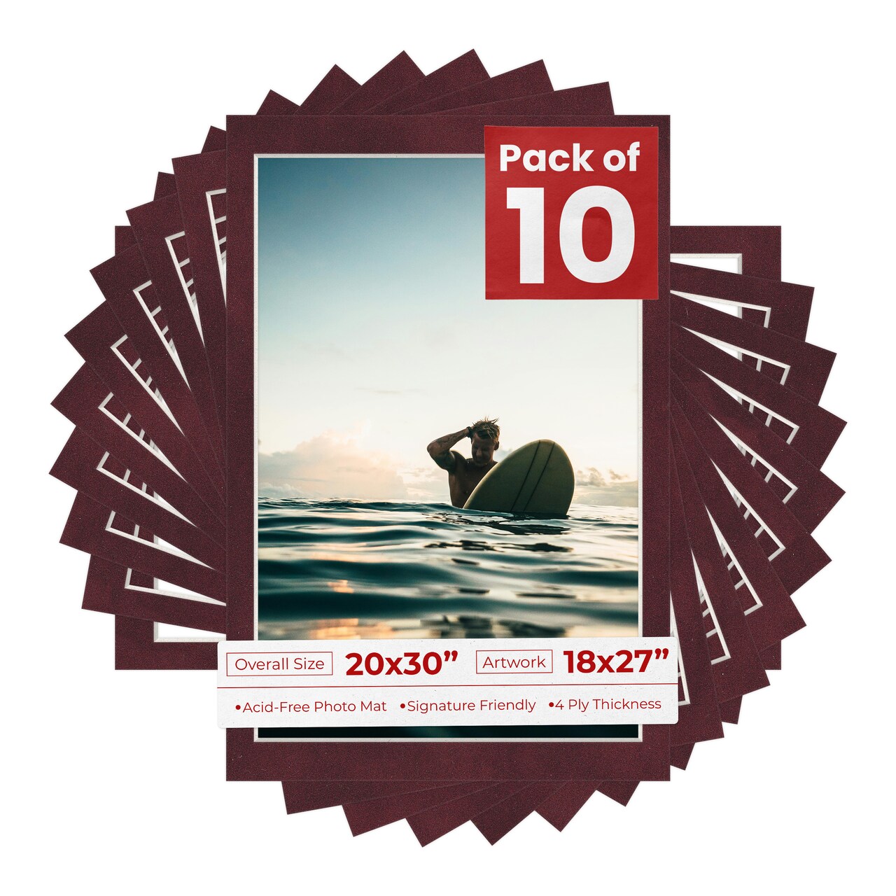 Dark Red Suede Mat Board for 20x30 Frames - Fits 18x27 Photos